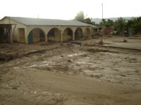 Mud piled in front of church