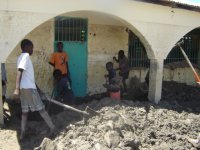 Cleaning the church porch