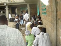 An overflow crowd outside the church