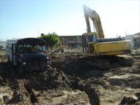 Bus stuck in former school soccer field