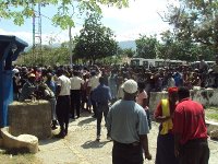 Last second arrangement by Living Water people while policemen organize the crowd