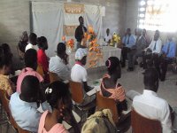 Emmanuel addressing his class before leaving Haiti